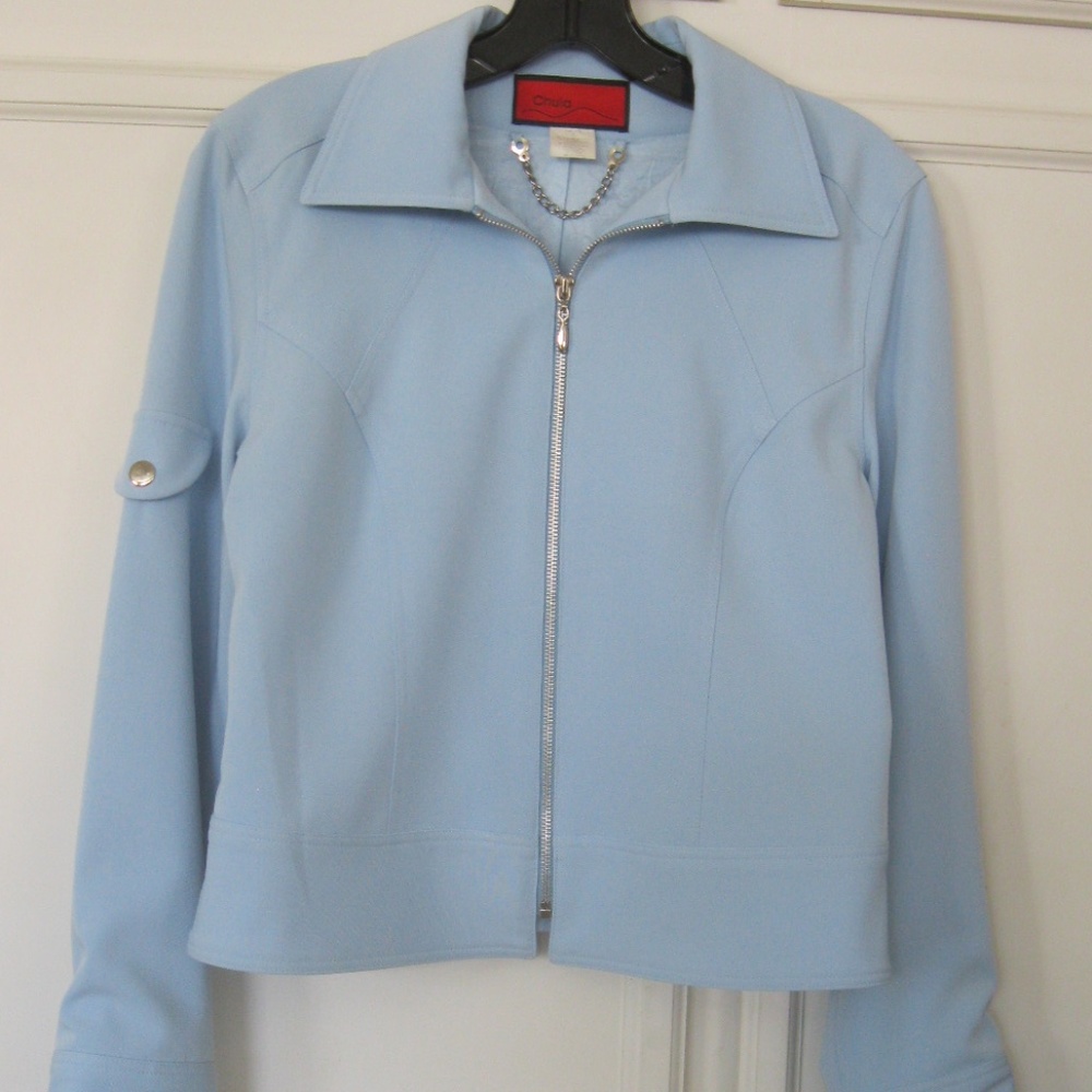 Vintage Chula zip-up jacket w/ silver accents, powder blue, Sz CCh